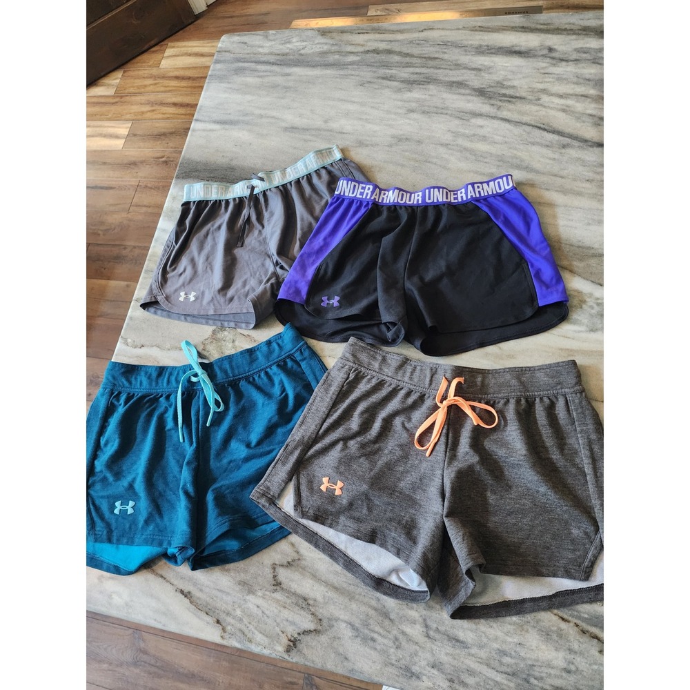 Under Armour Womens Athletic Shorts Lot of 4 Play Up Mesh Knit Running Training